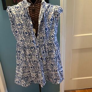 Blue and White Patterned cap sleeve Dress